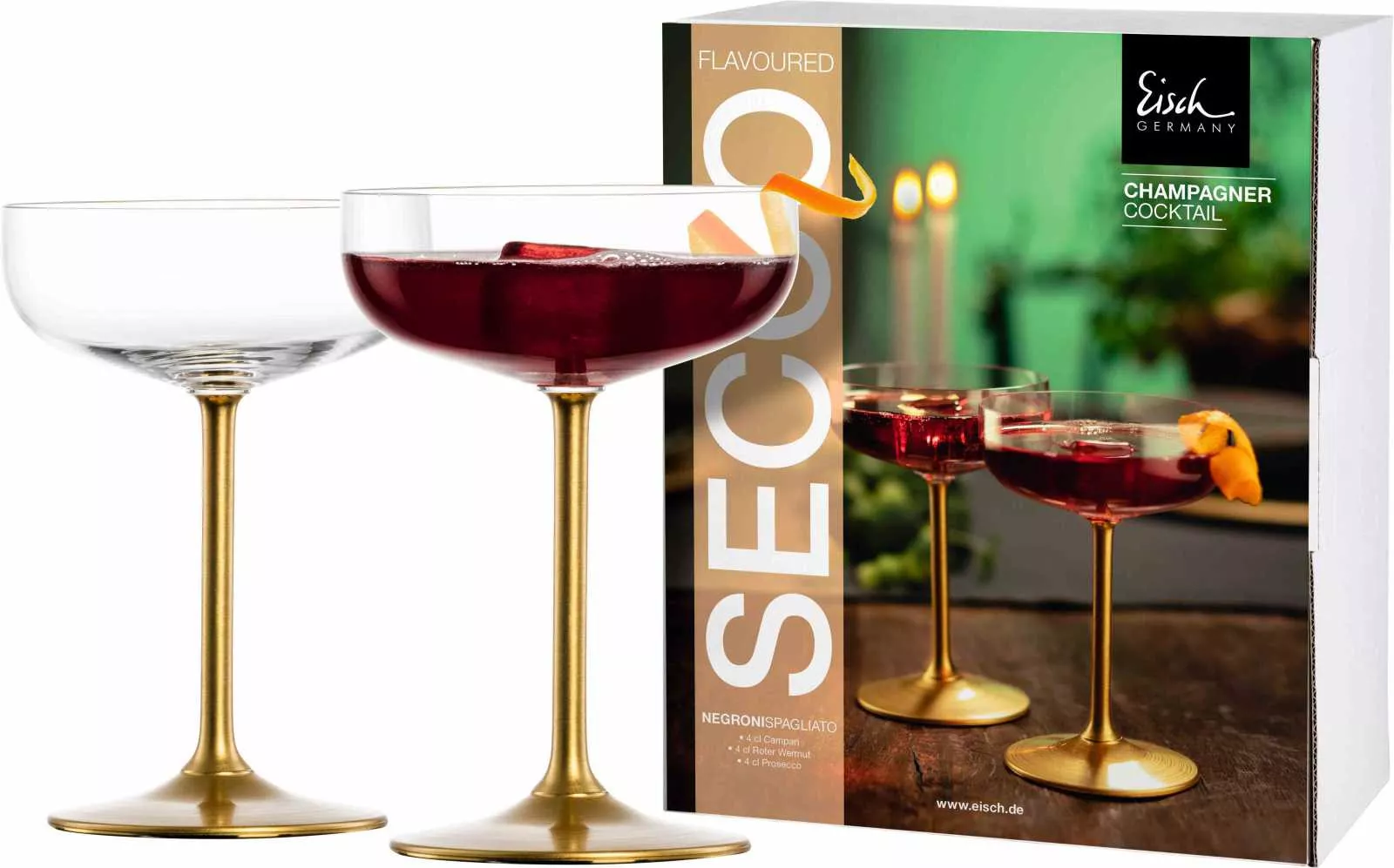 Набор бокалов блюдец для шампанского Eisch Secco Flavoured Gold, объем 0,25 л, 2 шт (25740081) - Фото nav 2