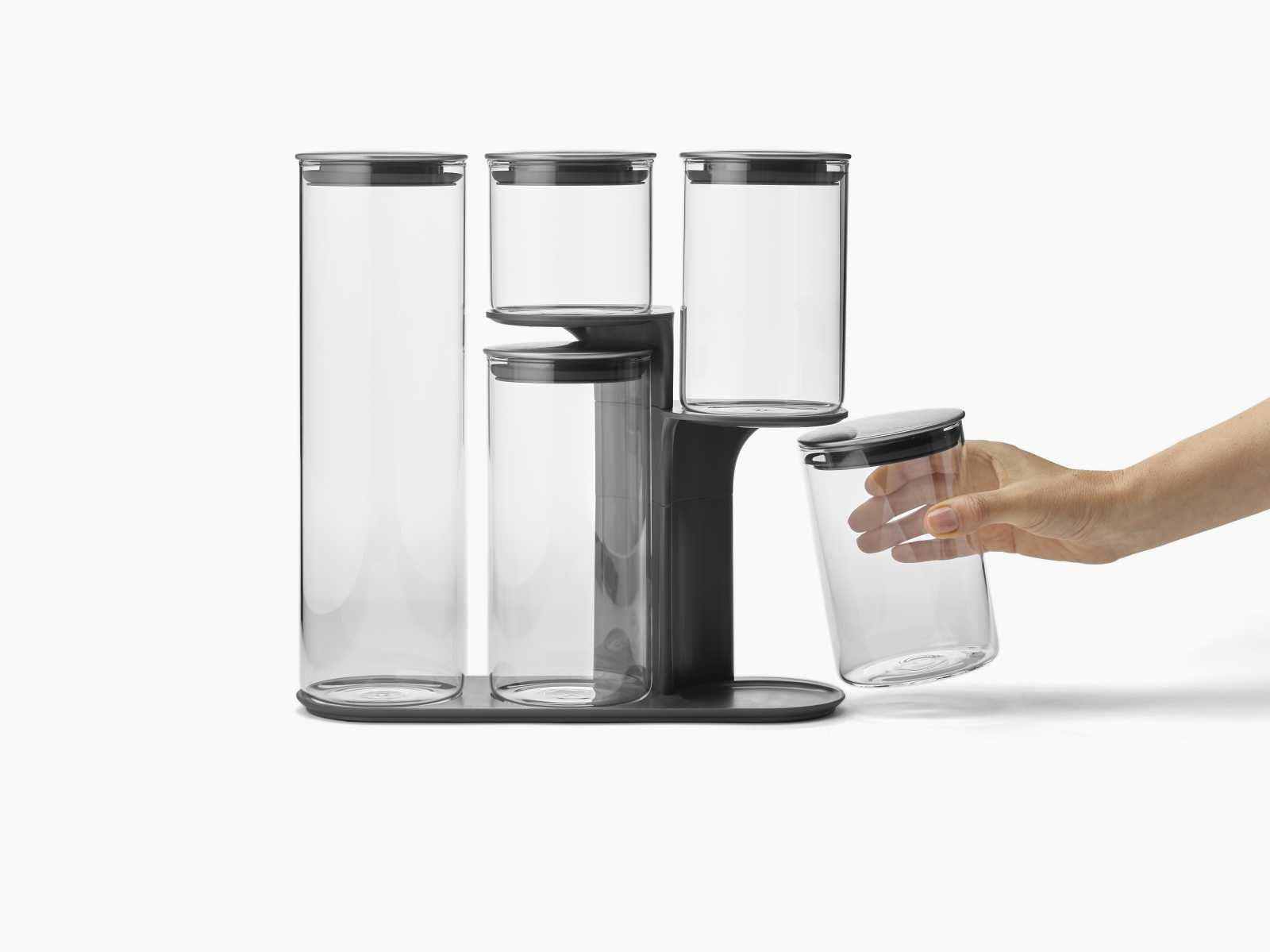 Набор емкостей для хранения с подставкой Joseph Joseph PODIUM 100, 5 предметов, прозрачный с черным (95035) - Фото nav 3