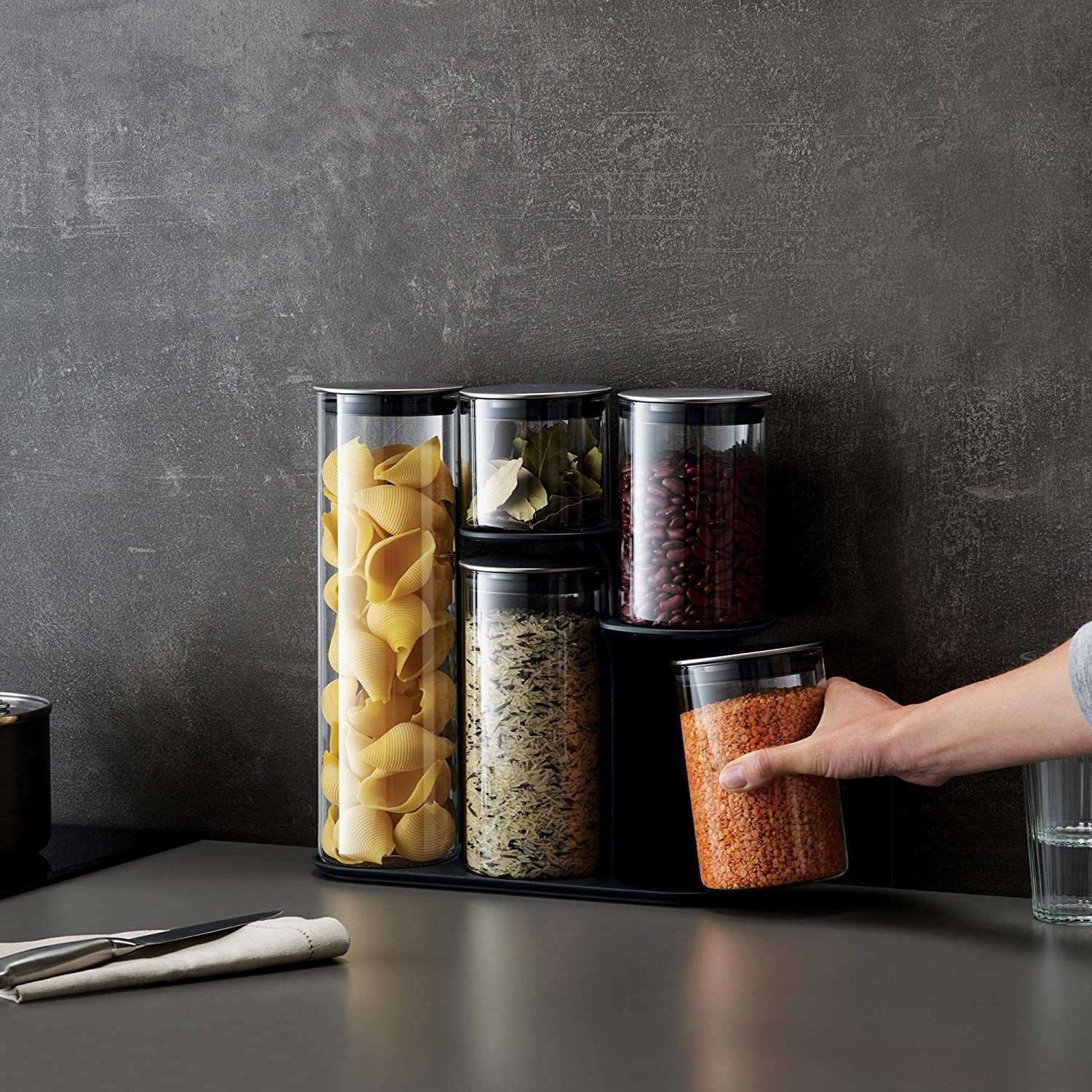 Набор емкостей для хранения с подставкой Joseph Joseph PODIUM 100, 5 предметов, прозрачный с черным (95035) - Фото nav 8