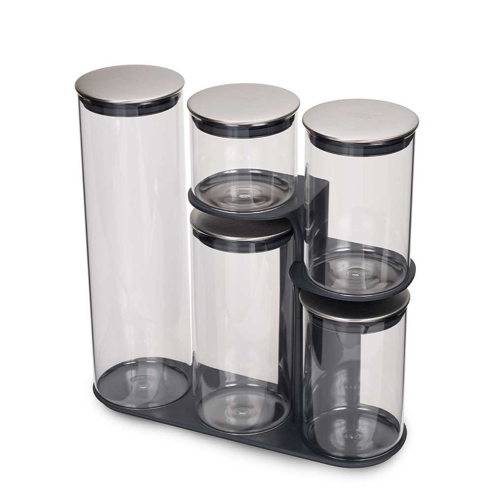 Набор емкостей для хранения с подставкой Joseph Joseph PODIUM 100, 5 предметов, прозрачный с черным (95035) - Фото nav 1
