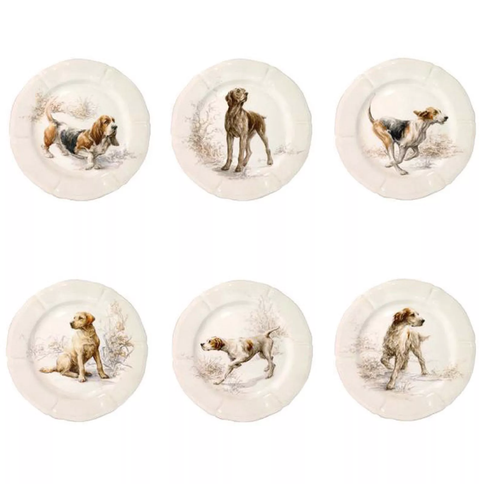 Набор тарелок десертных Gien Sologne Dog, диаметр 23,2 см, 6 шт (1631B6CD26) - Фото nav 1