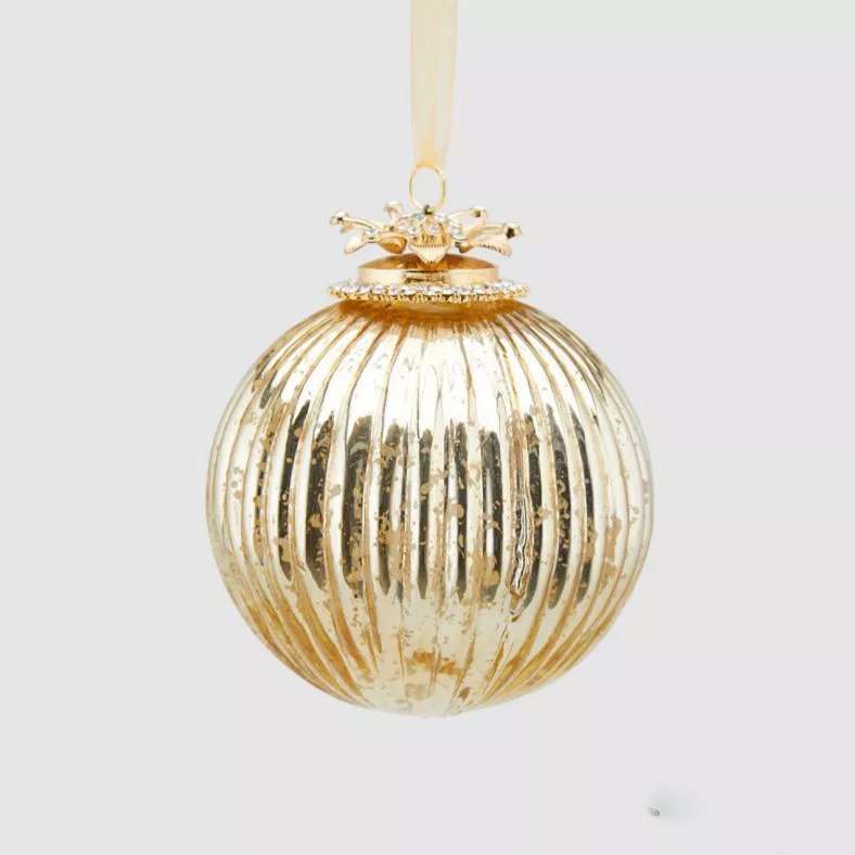 Куля новорічна "ребриста" золота 10 см EDG (683491,01) - Фото nav 1
