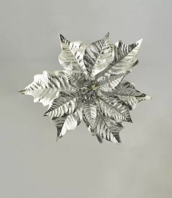 Прикраса новорічна квітка велика срібна 23 см EDG (679542,02) - Фото nav 1